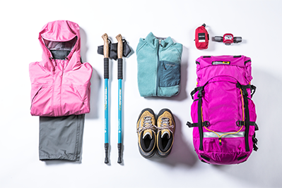 Mt. Fuji Rental Set ◆ 7-Item Mountaineering Rental Set (Rain Gear, Hiking Gaiters, Hiking Shoes, Backpack, Trekking Pole, Headlights, and Warm Clothing)